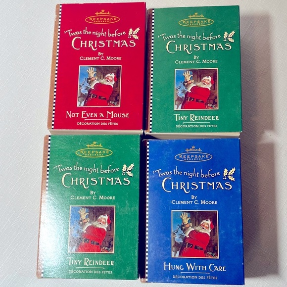 4 Hallmark ornaments. NIGHT BEFORE CHRISTMAS. REINDEER. CLOCK. STOCKING. - Picture 6 of 6